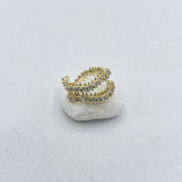 Gold-Tone Kendra Scott Double Hoop Crystal Ring 7 - Picture 1 of 7